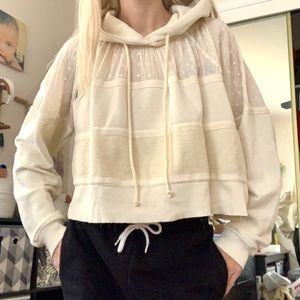 Free People Piper Crop Hoodie Ivory Eyelet Sweater